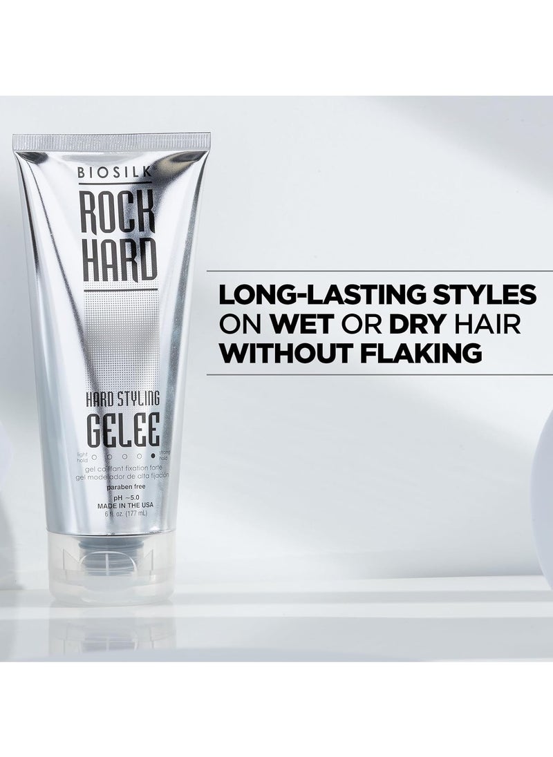 BioSilk Rock Hard Gel, Firm-Hold Hair Gel For Long-Lasting Styles, Sulfate, Paraben, & Cruelty-Free, 6 Oz