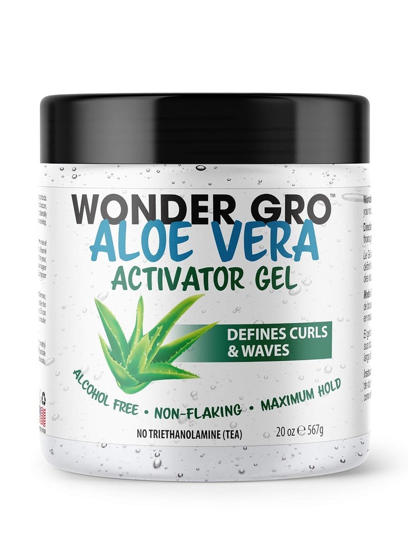 Wonder Gro Aloe Vera Activator Gel, 20 fl oz - Non-Flaking, Alcohol-Free - Defines Curls & Waves