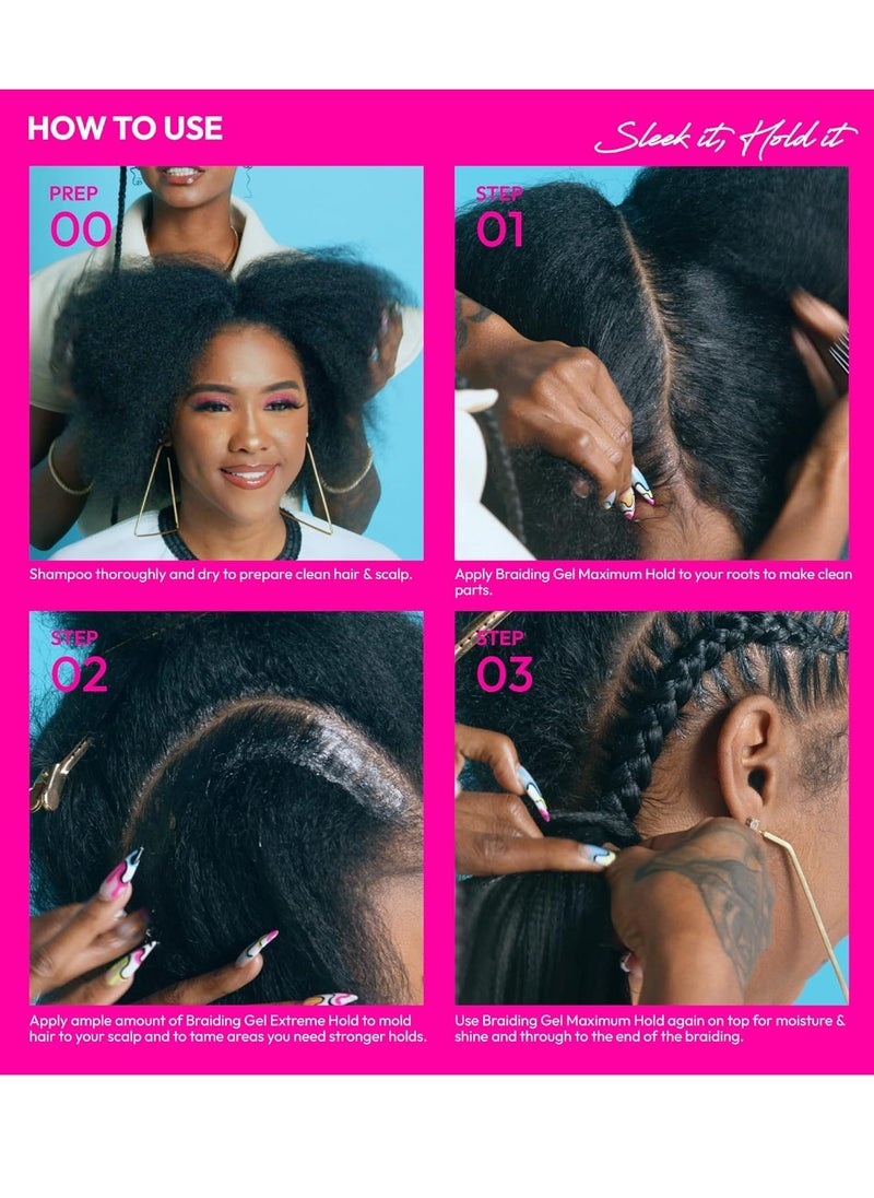 Red by Kiss Braiding Gel Extreme Hold Styler Fixer for Box Braids & Cornrows, Hydrating, Conditioning, Long-Lasting Frizz Control, 4C Moisturizing, Nourishing High Shine (6 fl. oz.)