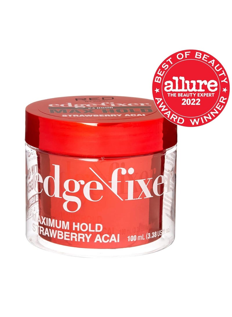 Red by Kiss Edge Fixer Hair Shine Gel, 24 Hour Max Hold, Non-Flaking, Biotin B7 Infused, Natural Styling, Professional Edge Control Wax, Perfect for Braiding (Strawberry Acai)