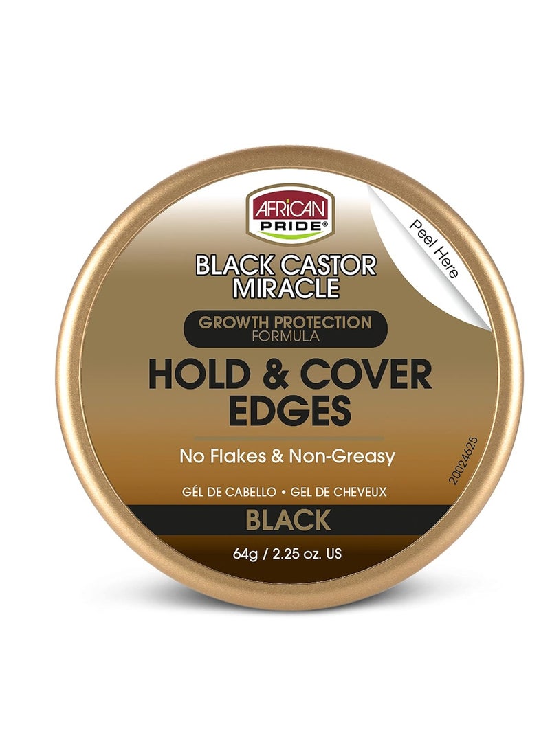 African Pride Black Castor Miracle Hold & Cover Edges - Slicks and Controls, Fills Thinning Areas, With Black Castor Oil & Coconut Oil, 2.25 oz