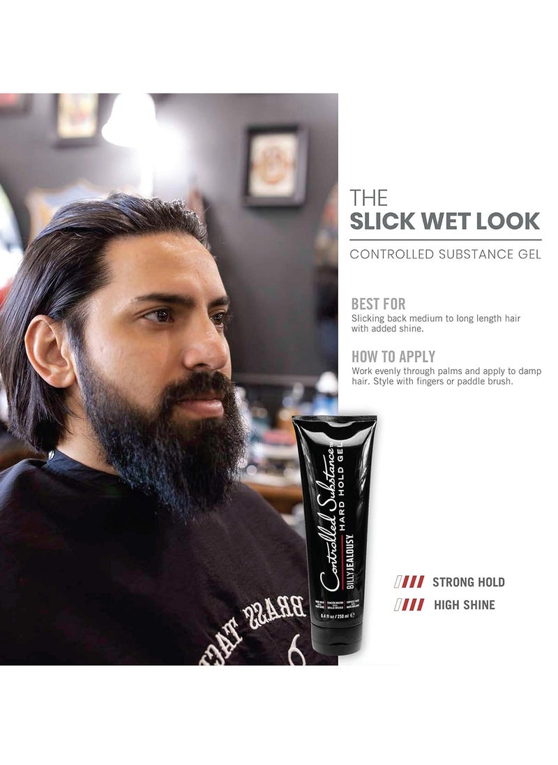 Billy Jealousy Controlled Substance Hard Hold Mens Styling Gel, Professional Hair Cream with Sunflower and Sage Extracts, Water-Based & Alcohol Free, 8 Fl Oz
