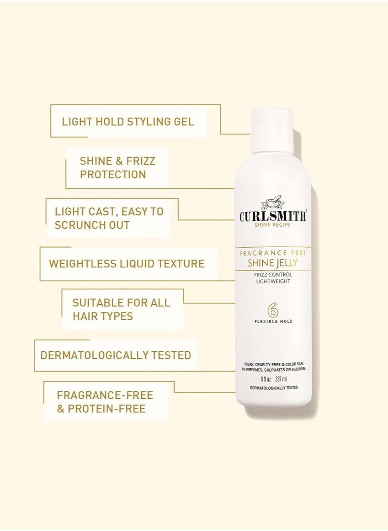 CURLSMITH - Shine Jelly, Light Hold Styling Gel with Frizz Protection, Sensitive, Fragrance Free, For All Curl and Hair Types, Vegan (8 fl oz)