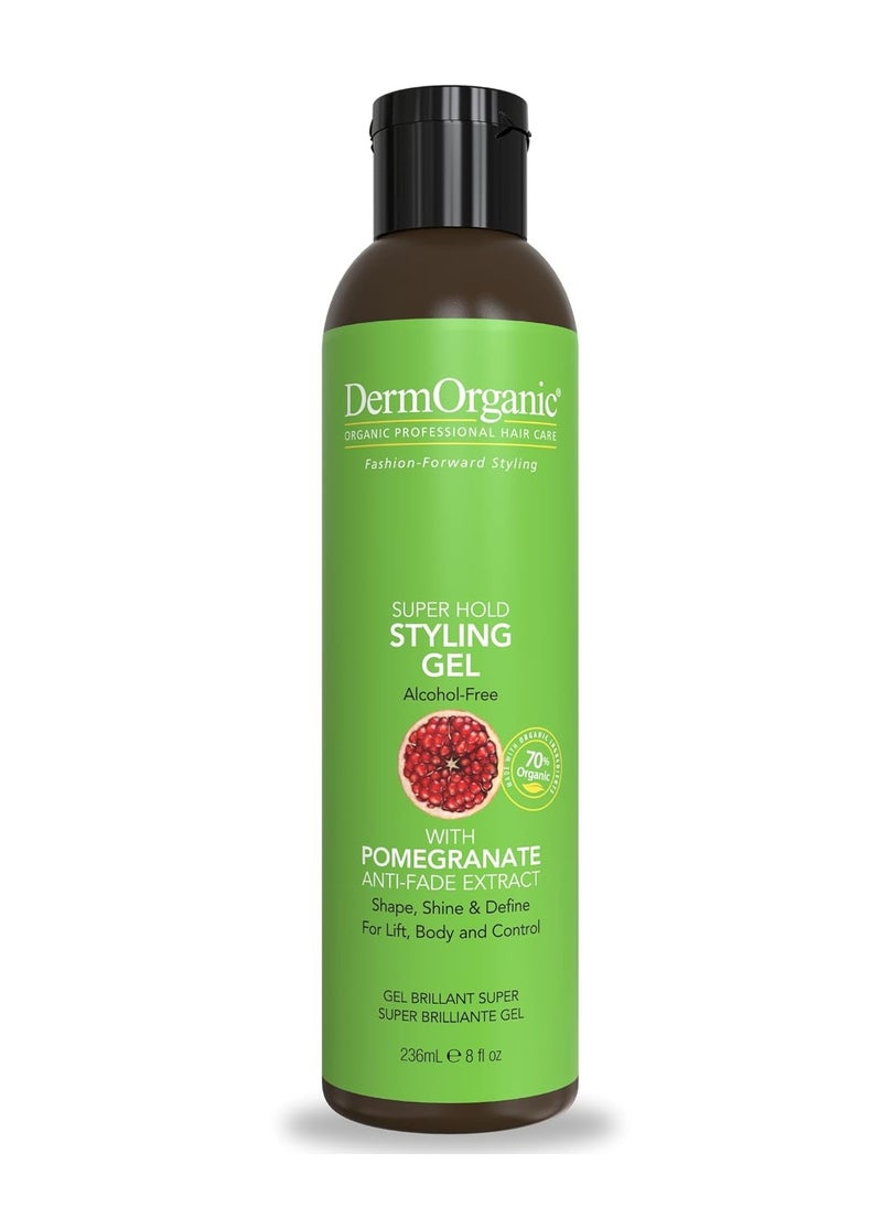 DermOrganic Super Hold Styling Gel for Hair with Pomegranate Anti-Fade Extract - Alcohol-Free, 8 fl. Oz