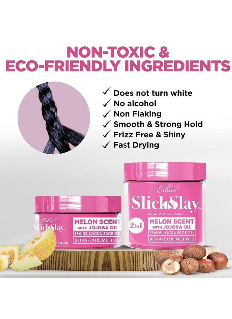 Esha Slick N Slay Braiding Gel: Ultra Hold & Hydrating Gel for Braids, Twists, Locs - Melon Infused, Fast Dry Formula - 5oz
