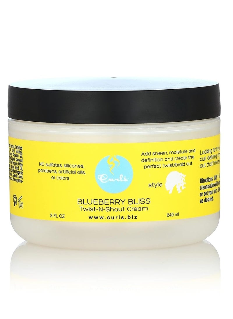 Curls Blueberry Bliss Twist-N-Shout Cream - 8 oz, for the Perfect Twist Outs and Braid Outs, for All Natural Types, Adds Sheen, Moisture, and Definition to Hair