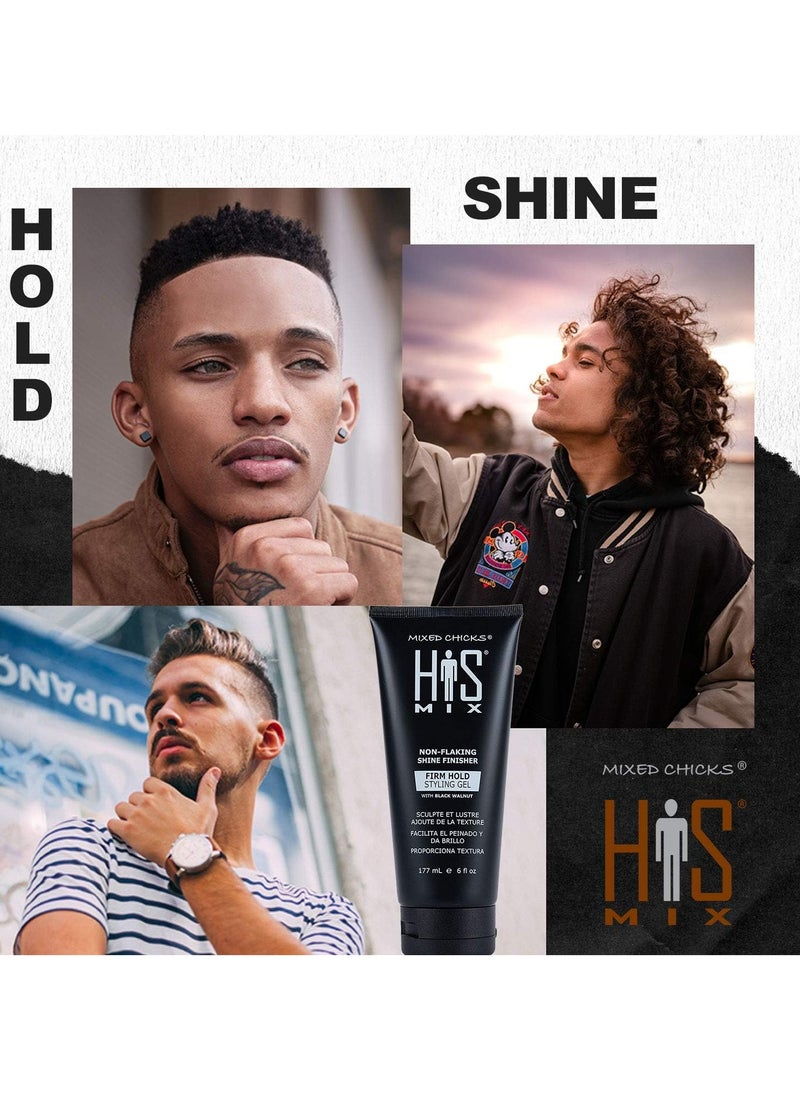 Mixed Chicks HIS MIX Shine Finisher Firm Hold Hair Styling Gel for Men, 6 fl. oz. / 177 ml.