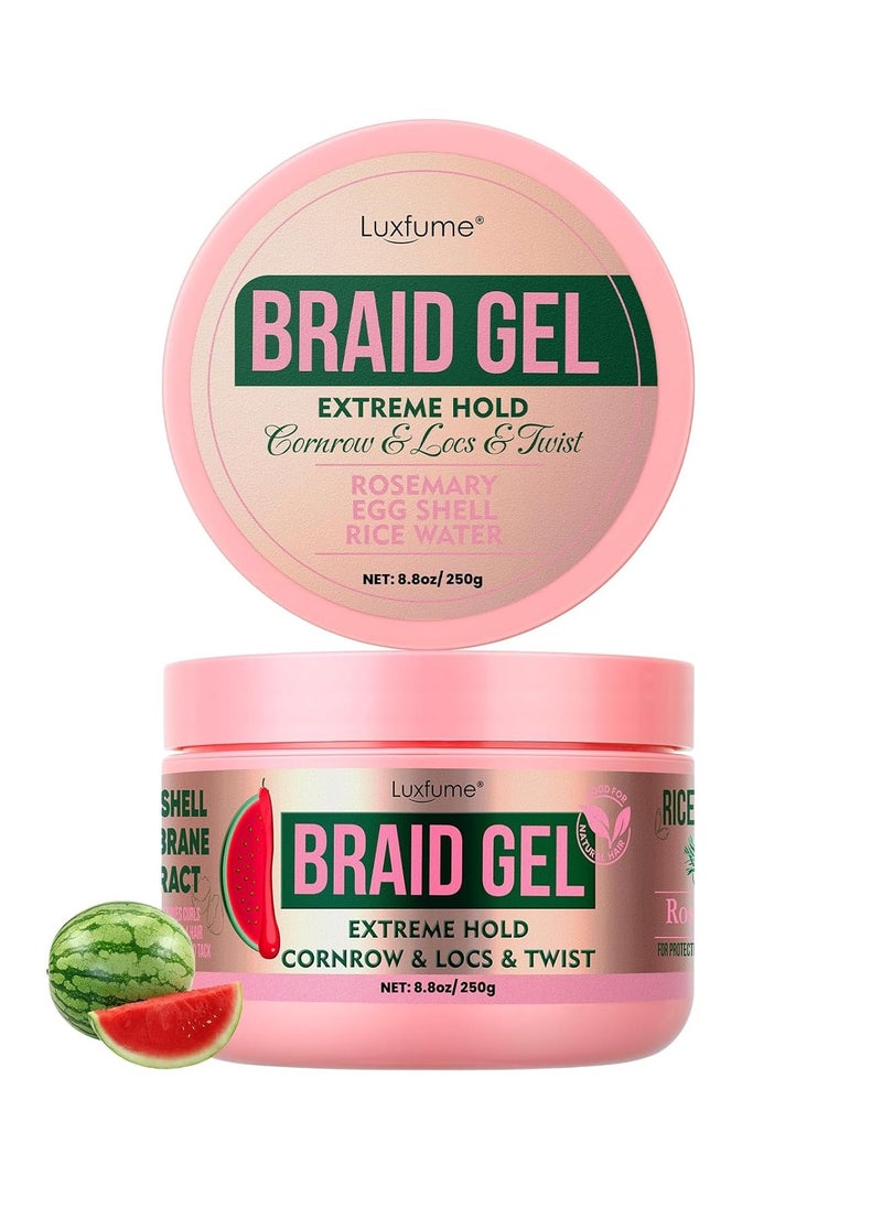 Braiding Gel Extra Hold 8.8 oz -Great For Braids,Twist, Locs & Smooth Edges - Braiding Gel Contains Rosemary Hair Growth Oil for Frizz Control, High Shine, Edge Control(Watermelon Flavour)