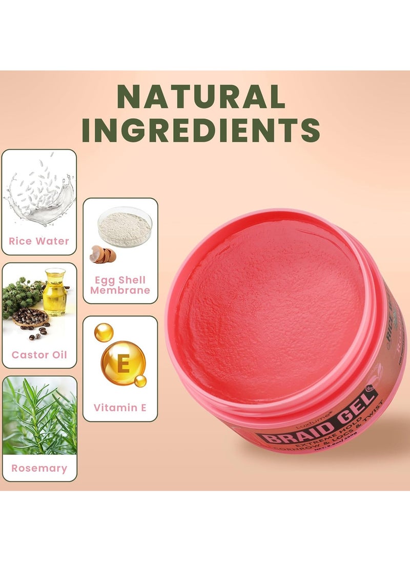 Braiding Gel Extra Hold 8.8 oz -Great For Braids,Twist, Locs & Smooth Edges - Braiding Gel Contains Rosemary Hair Growth Oil for Frizz Control, High Shine, Edge Control(Watermelon Flavour)