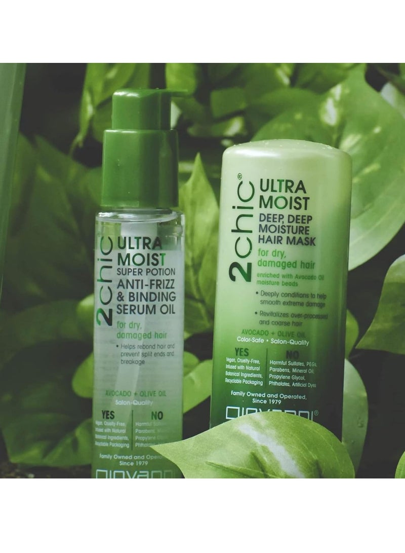 GIOVANNI 2chic Ultra-Moist Dual Action Protective Leave-In Spray - Protects from Heat Styling Breakage, Avocado & Olive Oil, Aloe Vera, Shea Butter, Botanical Extracts, No Parabens, Color Safe 4 fl oz