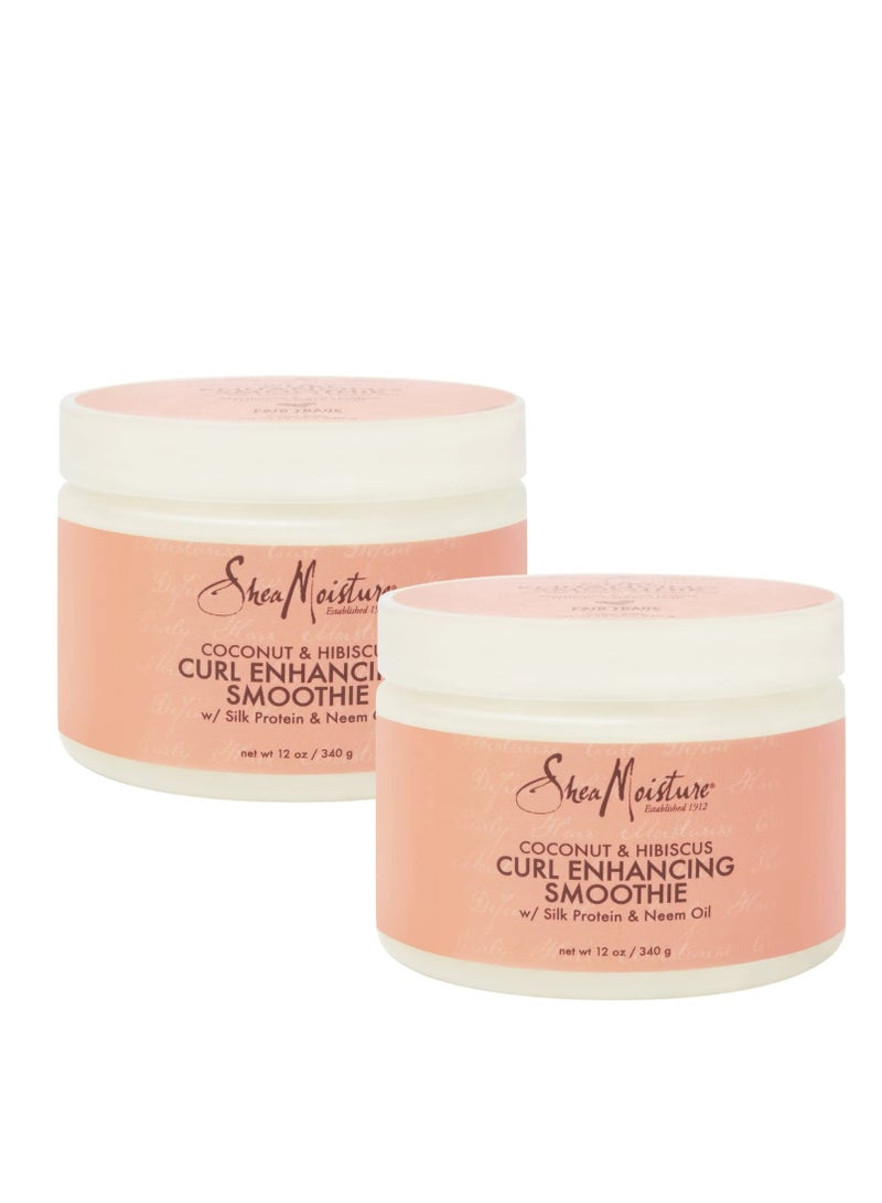 Shea Moisture Curl Enhancing Smoothie, Coconut & Hibiscus Curl Cream with Shea Butter & Coconut Oil for Curly Hair Care, Frizz Control, Curl Defining Cream, Leave-In Conditioner 12 Fl Oz (Pack of 2)