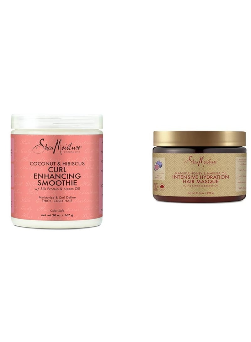 SheaMoisture Curl Enhancing Smoothie 20 oz & Intensive Hydration Hair Masque 11.5 oz Bundle 20 oz & 11.5 oz