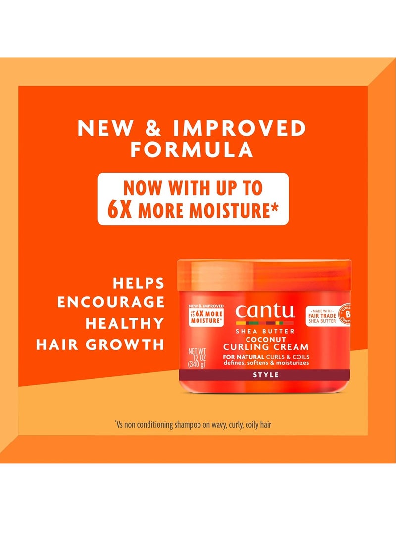 Cantu Coconut Curling Cream 12 oz & Grow Strong Strengthening Treatment 6 oz Bundle 6 Fluid Ounces, 12 Fluid Ounces