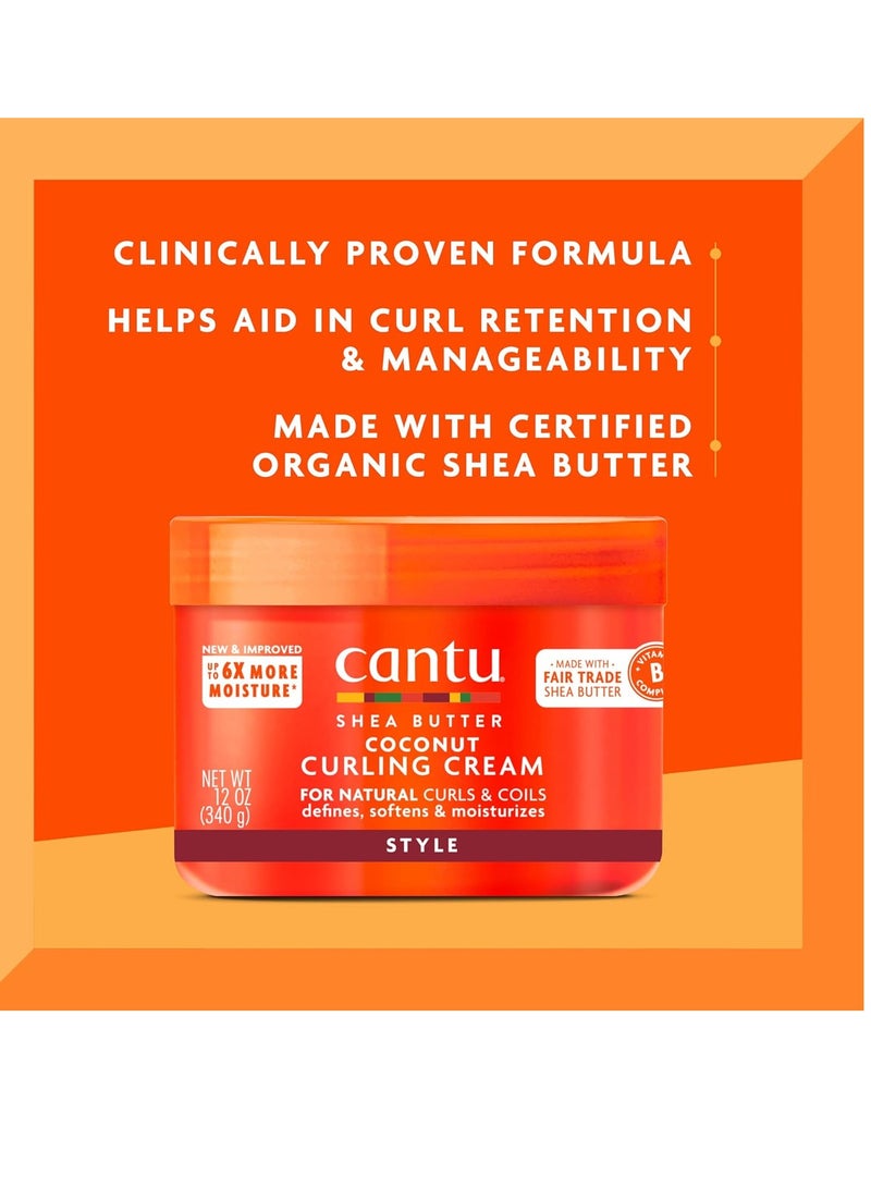 Cantu Coconut Curling Cream 12 oz & Grow Strong Strengthening Treatment 6 oz Bundle 6 Fluid Ounces, 12 Fluid Ounces