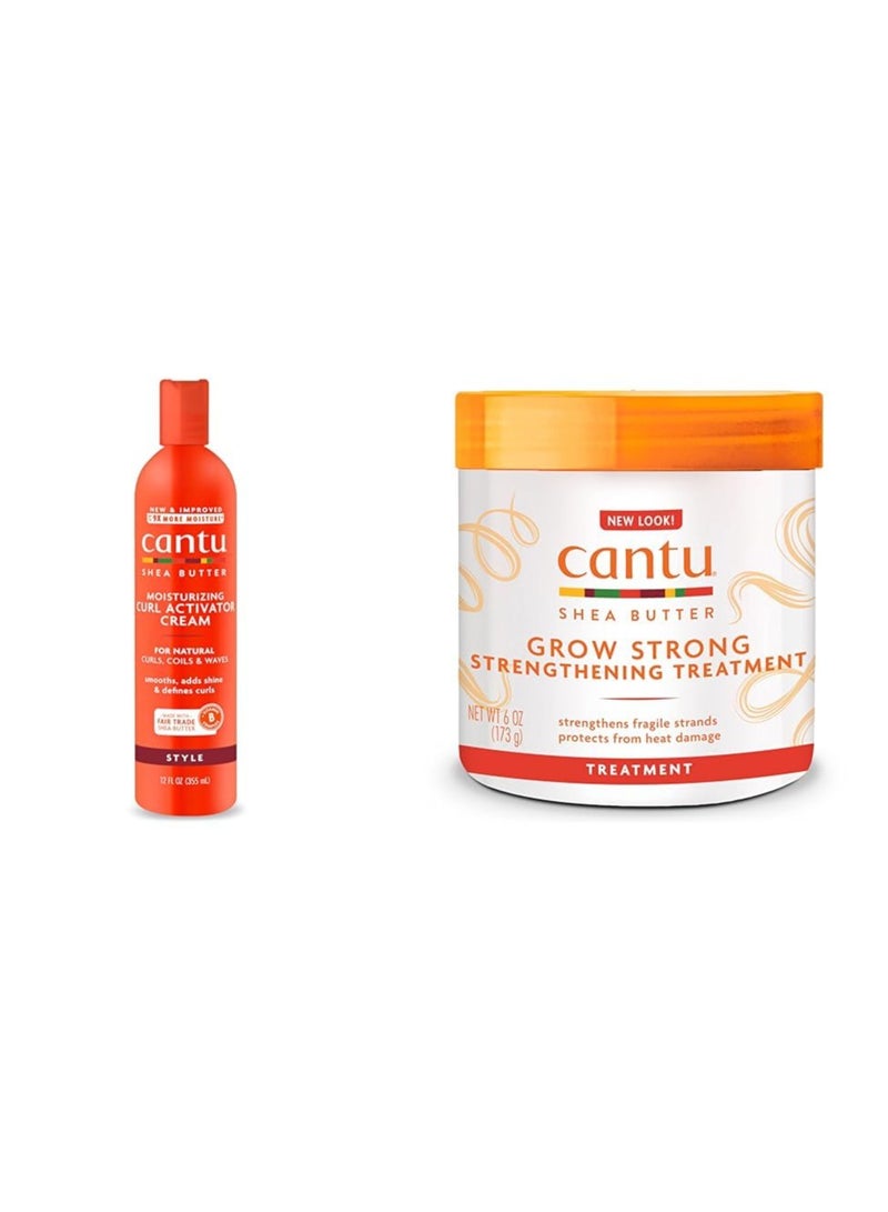 Cantu Moisturizing Curl Activator Cream 12 oz & Strengthening Treatment 6 oz Bundle for Natural Hair 12 fl oz and 6 oz