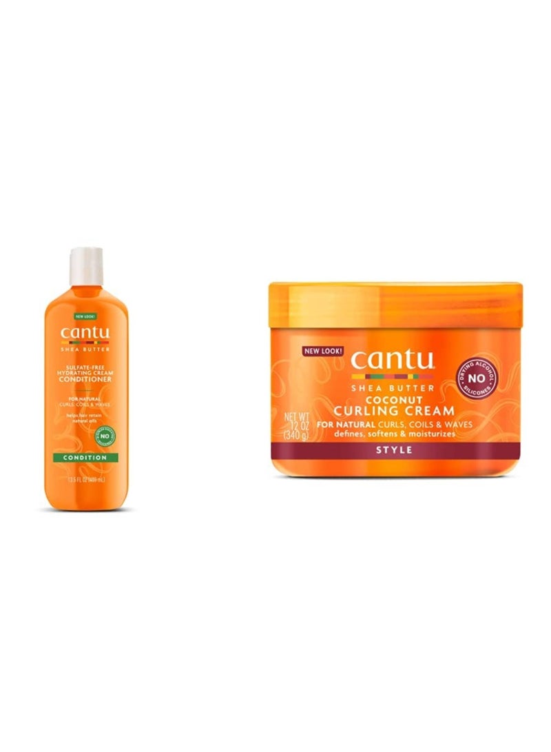 Cantu Coconut Curling Cream 12 oz & Hydrating Conditioner 13.5 fl oz Bundle for Natural Curls & Coils 13.5 Fluid Ounces, 12 Fluid Ounces