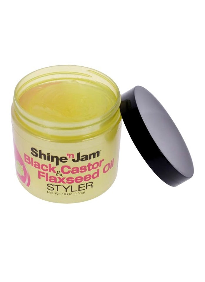 AmPro Shine-n-Jam Castor Oil and Flaxseed Gel - Nourishes Tresses and Adds Shine - Infused With Vitamin E to Condition All Hair Textures - Strengthens with Keratin Protein and Omega 3-16 oz