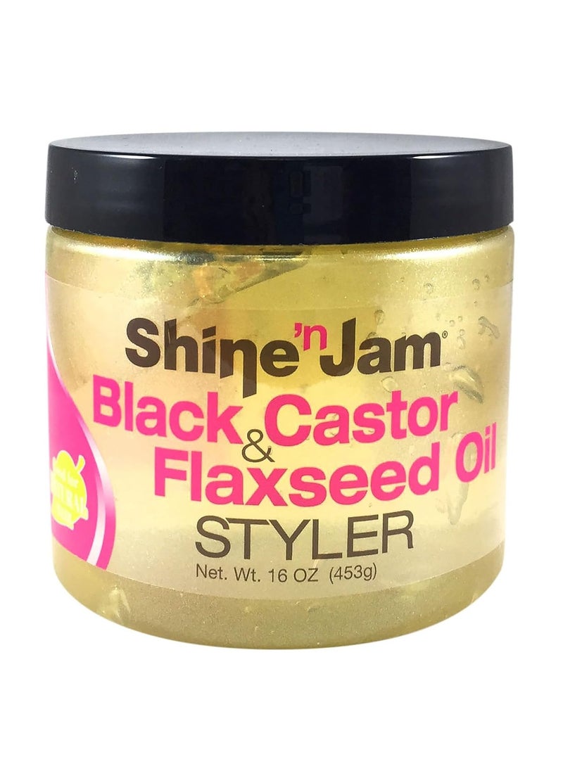 AmPro Shine-n-Jam Castor Oil and Flaxseed Gel - Nourishes Tresses and Adds Shine - Infused With Vitamin E to Condition All Hair Textures - Strengthens with Keratin Protein and Omega 3-16 oz