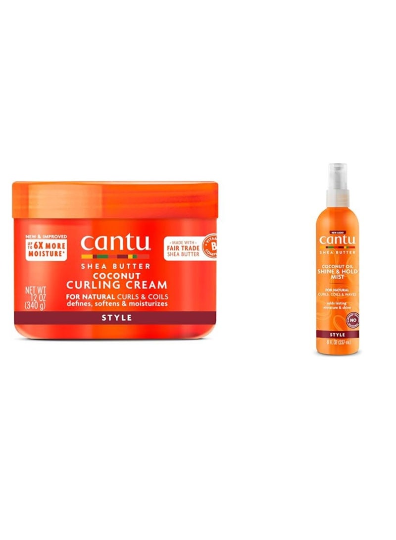 Cantu Coconut Curling Cream 12 oz & Coconut Oil Shine Mist 8 fl oz Bundle for Natural Hair 12 oz and 8 fl oz