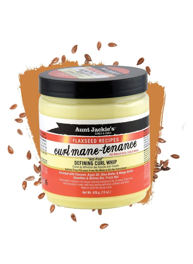 Aunt Jackie's Flaxseed Recipes Curl Mane-tenance, Lightwieght Anti-Poof Defining Curl Whip, Enriched with Flaxseed, Argan Oil and Shea Butter, Great for Dry and Frizzy Hair, 15 Oz Jar, Orange