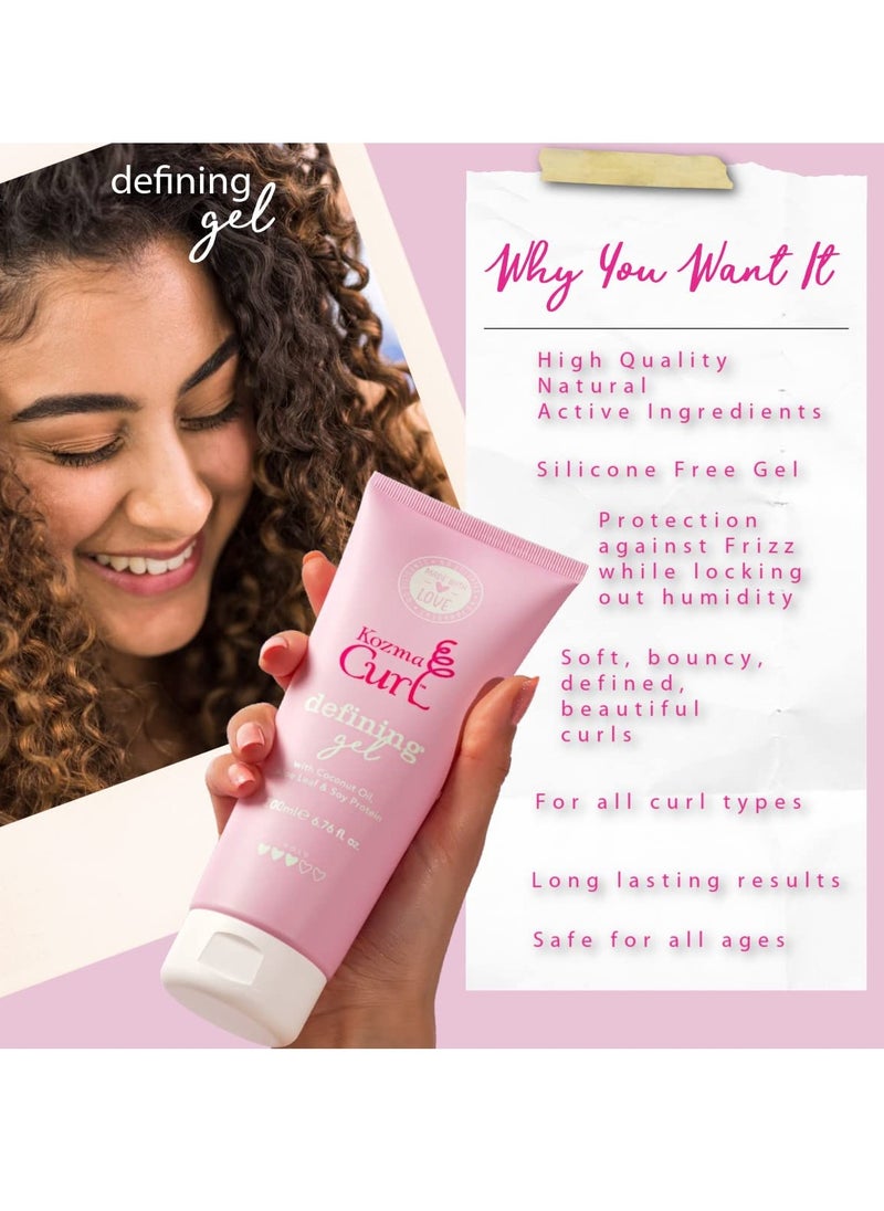 Kozma Curl Gel 6.76 fl oz 200ml, Silicone Free, Curly Hair Gel, For all Curl Types, Hair Gel for Curly Hair, Curl Defining Gel, Styling Gel for Curly Hair, Curly Hair Products
