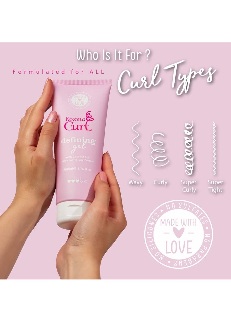Kozma Curl Gel 6.76 fl oz 200ml, Silicone Free, Curly Hair Gel, For all Curl Types, Hair Gel for Curly Hair, Curl Defining Gel, Styling Gel for Curly Hair, Curly Hair Products