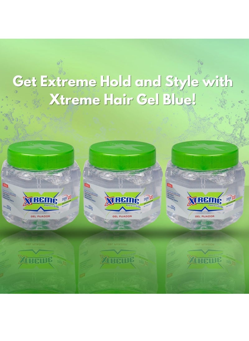 Xtreme Hair Gel Clear 8.8oz Pack of 3 with Comb - Extreme Hold Wetline Xtreme Styling Gel for Hair, Premium Clear Gel Tub