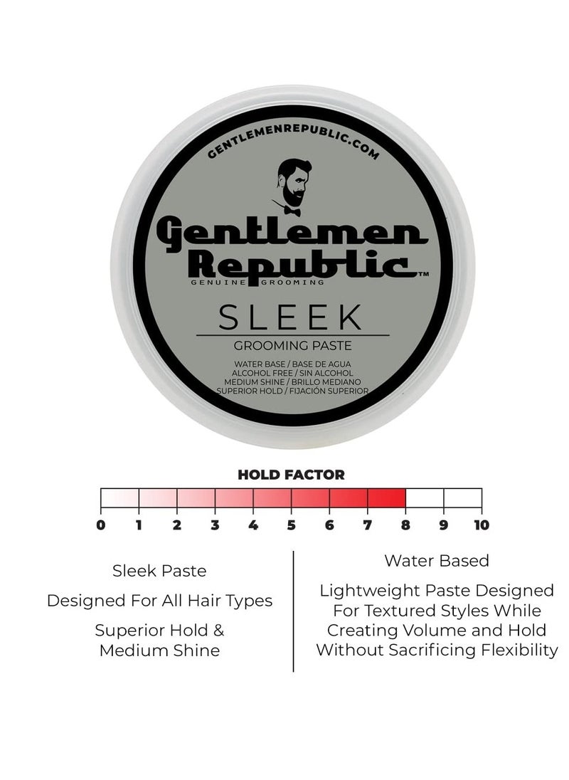 Gentlemen Republic 4oz Sleek Paste - Professional Water-Based Formula for Lightweight Strong Hold and Volume - Alcohol-Free, Fresh Scent - Made in USA