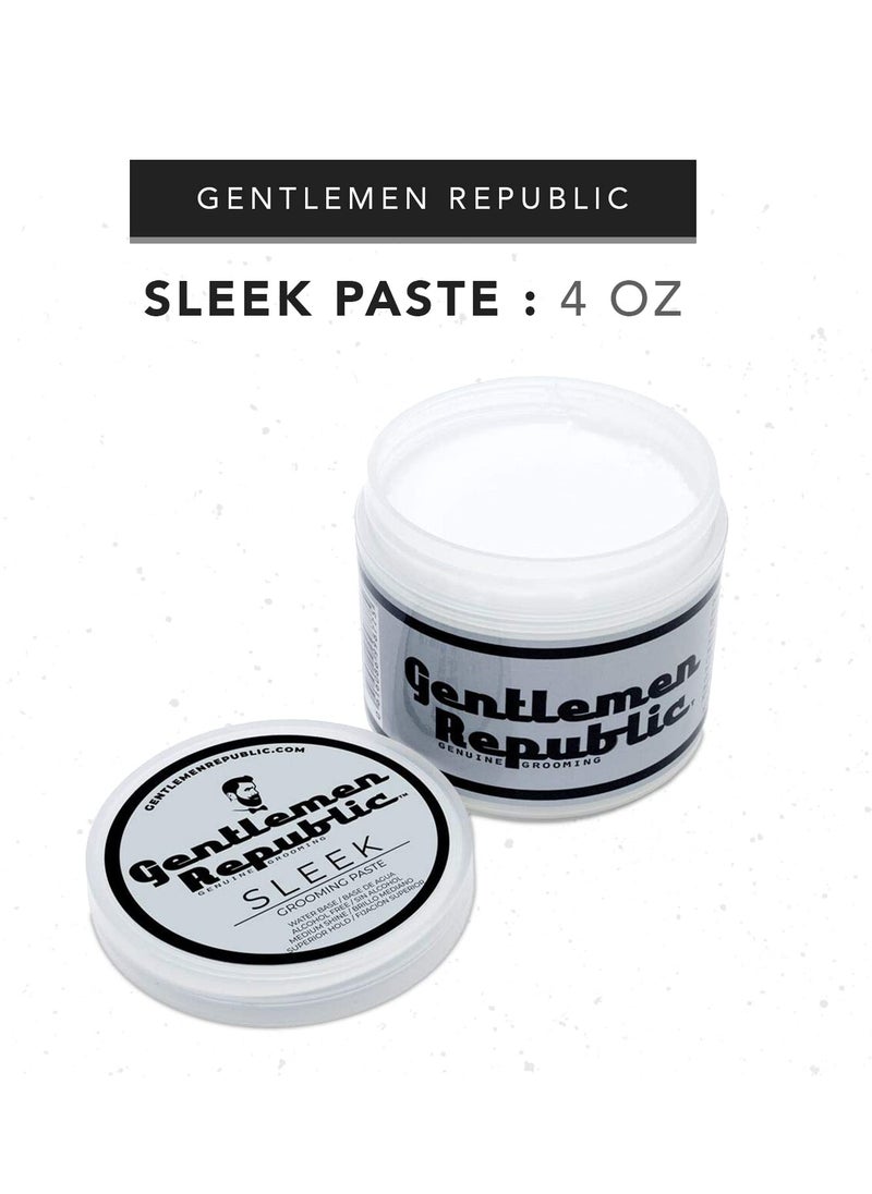Gentlemen Republic 4oz Sleek Paste - Professional Water-Based Formula for Lightweight Strong Hold and Volume - Alcohol-Free, Fresh Scent - Made in USA
