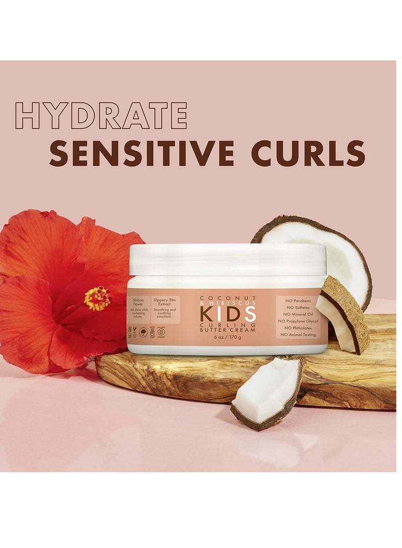 Curling Cream for Curl Definition Coconut & Hibiscus Curl and Detangle Kids Hair 6 oz and Baby Wash & Shampoo Raw Shea Chamomile & Argan Oil 6 fl oz and 13 fl oz