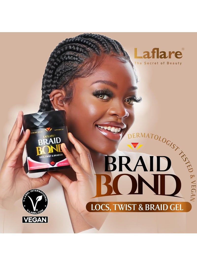 Laflare Braid Bond Gel Bulk 14.54 oz. | Extreme Hold for Natural & Kids Hair, Vegan, Nourishing, Braiding Hair, Twist Hair. (Cherry)