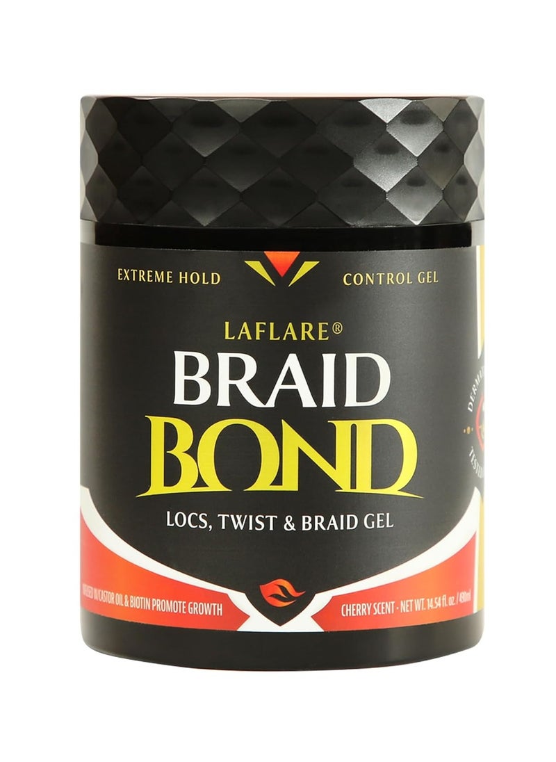 Laflare Braid Bond Gel Bulk 14.54 oz. | Extreme Hold for Natural & Kids Hair, Vegan, Nourishing, Braiding Hair, Twist Hair. (Cherry)