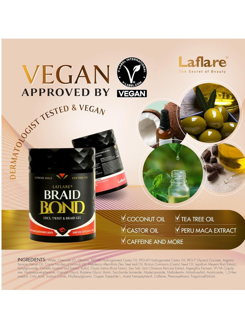 Laflare Braid Bond Gel Bulk 14.54 oz. | Extreme Hold for Natural & Kids Hair, Vegan, Nourishing, Braiding Hair, Twist Hair. (Cherry)