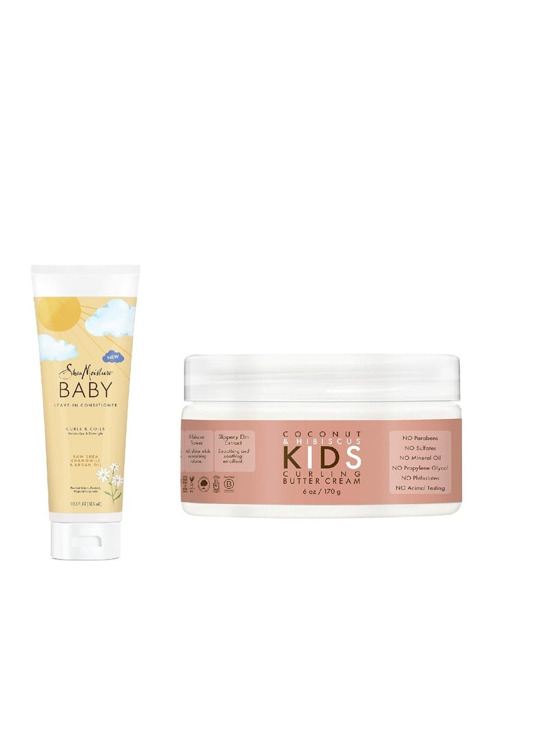 Kids Curling Cream 6 oz & Baby Leave-In Conditioner 10.3 oz for Curly Hair 6 oz & 10.3 fl oz