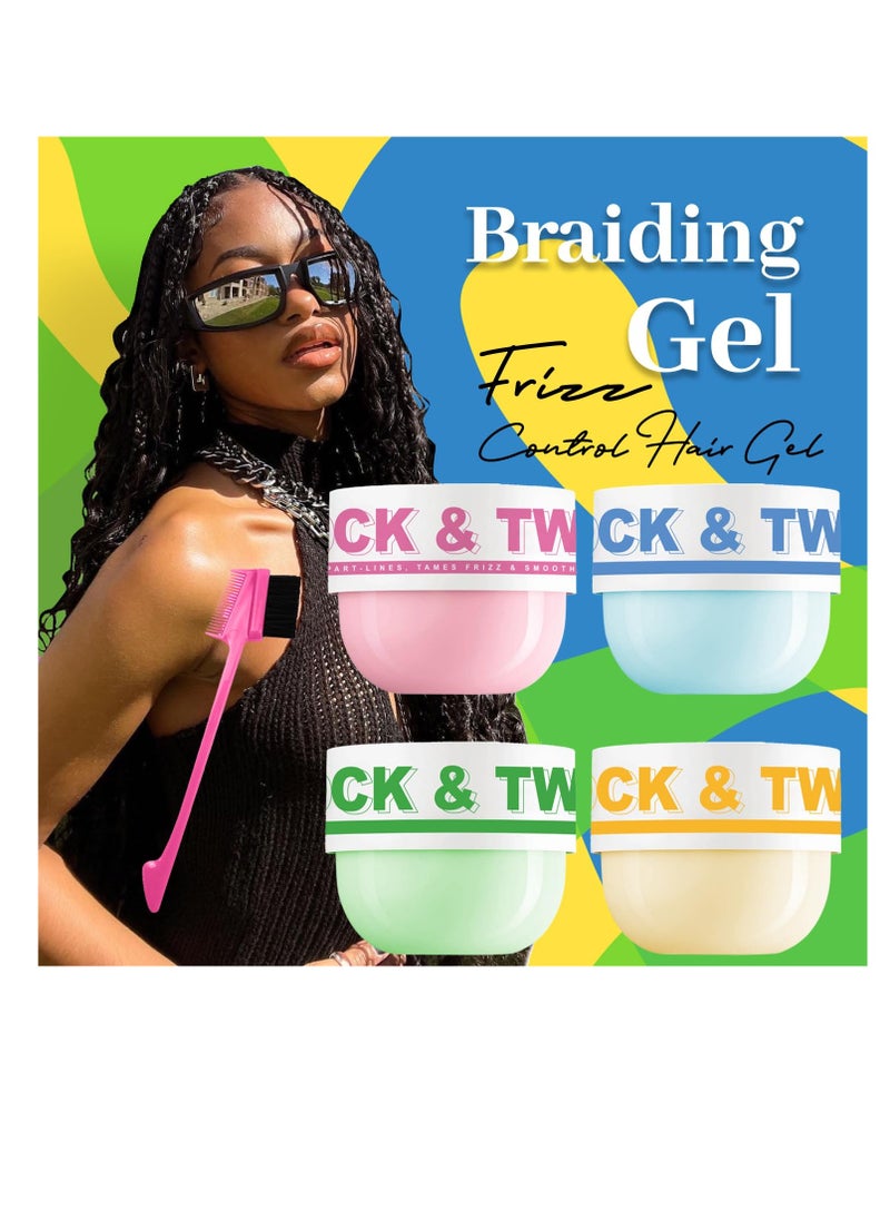 immetee Braiding Gel, Twist and Lock Gel All Day Hold, Edge Control Gel for Afro Hair, Frizz Control Hair Gel with Brush. 200g/7.05Oz (Pink)