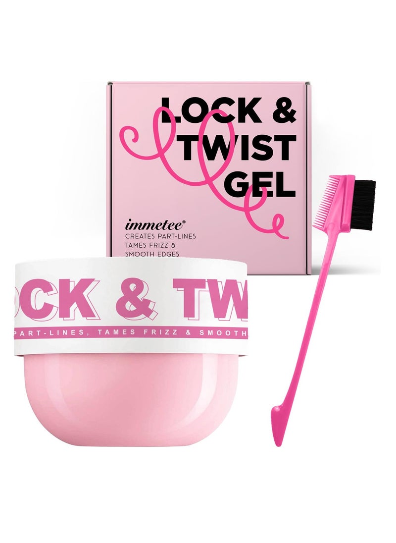 immetee Braiding Gel, Twist and Lock Gel All Day Hold, Edge Control Gel for Afro Hair, Frizz Control Hair Gel with Brush. 200g/7.05Oz (Pink)