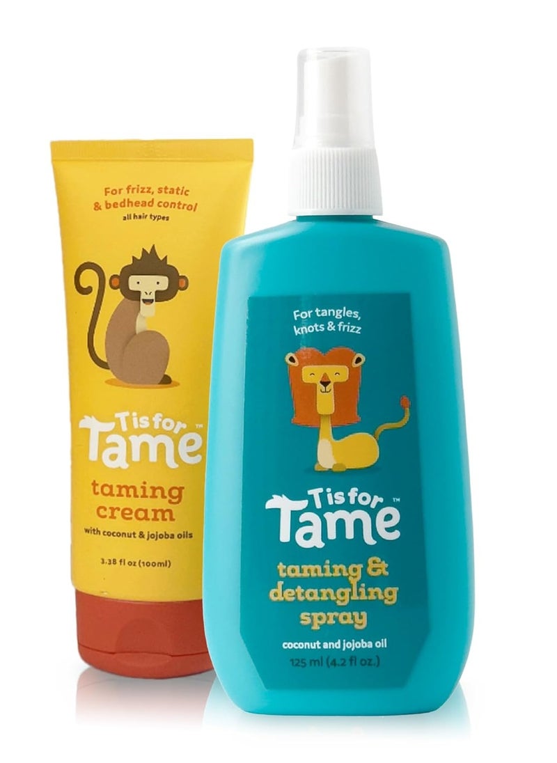 T is for Tame Taming Cream & Hair Detangler Spray for Toddler - Natural Conditioner Spray, Anti Frizz Styling, Smoothing Cream for Frizz Control, Flyaway, Kids Curly Hair