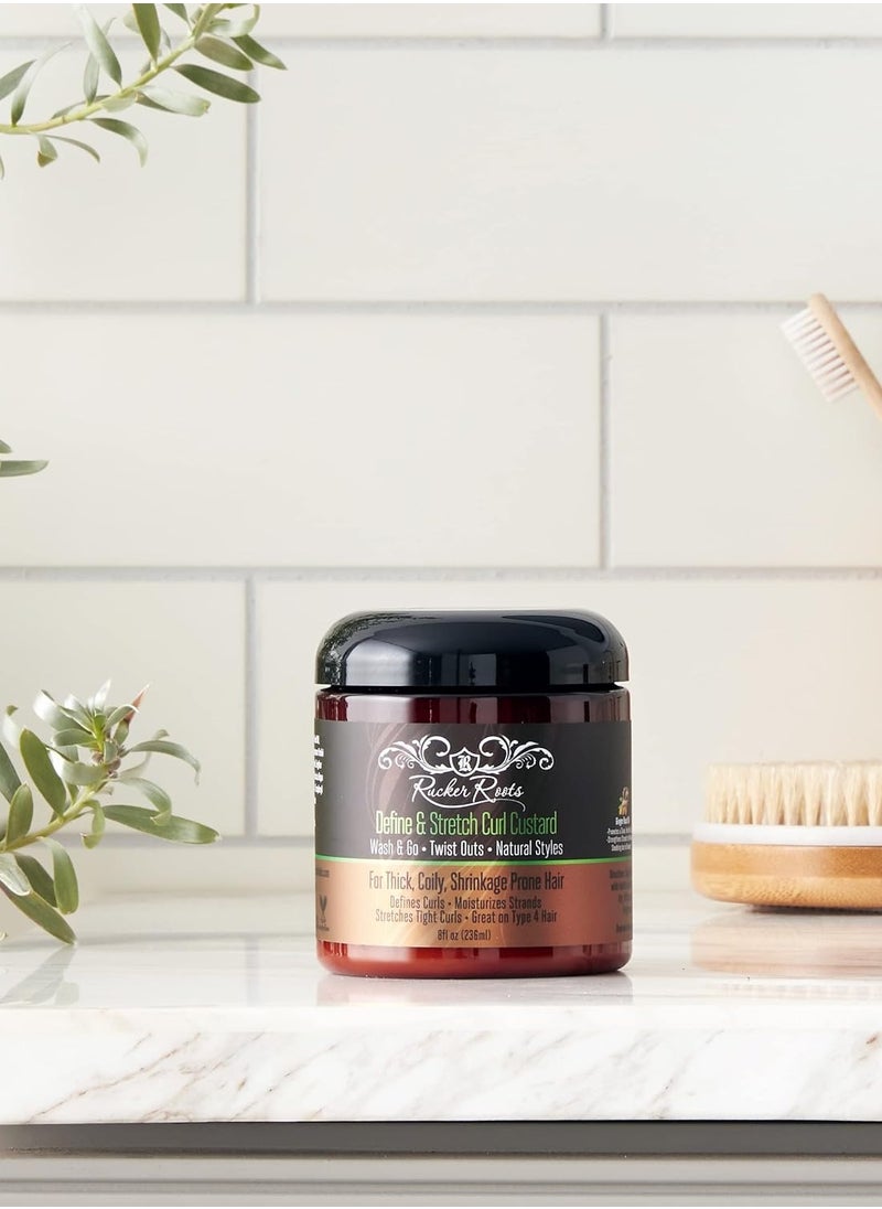 Rucker Roots Define & Stretch Curl Custard |For Thick, Coily, Shrinkage Prone Hair| Wash & Go| Twist Outs| Natural Styles|Defines Curls| Moisturizes Strands| Stretches Tight Curls