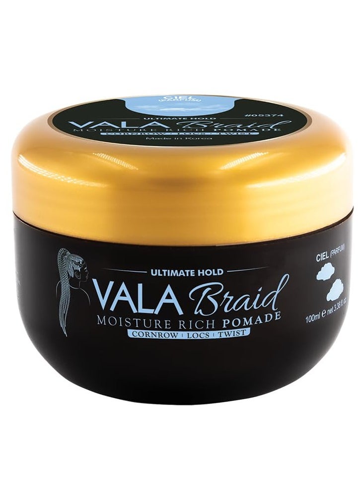 Beauty Town VALA Braid Ultimate Braider & Loctician Pomade Styling Gel – Extreme Hold, High Shine & Control for ALL HAIR TYPES (100ml 3.38 fl oz - Ciel)