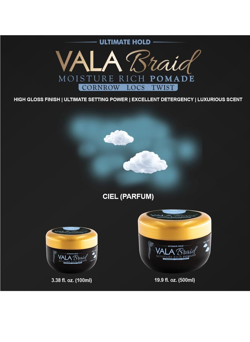 Beauty Town VALA Braid Ultimate Braider & Loctician Pomade Styling Gel – Extreme Hold, High Shine & Control for ALL HAIR TYPES (100ml 3.38 fl oz - Ciel)