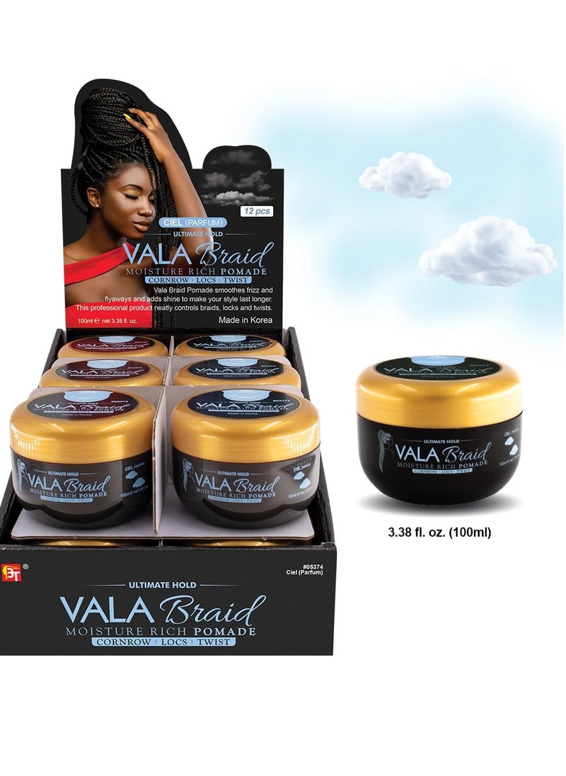 Beauty Town VALA Braid Ultimate Braider & Loctician Pomade Styling Gel – Extreme Hold, High Shine & Control for ALL HAIR TYPES (100ml 3.38 fl oz - Ciel)