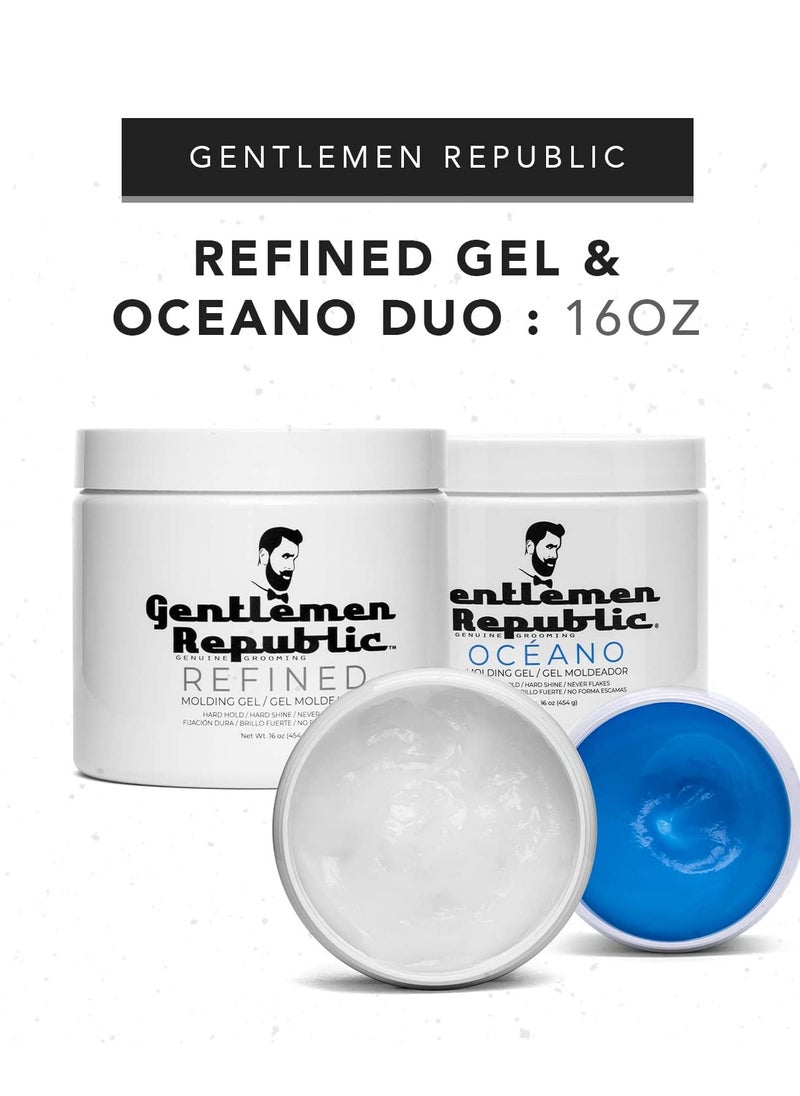 Gentlemen Republic Genuine Grooming Refined & Oceano Hair Gel for Men - Provides 24 Hour High Hold & Shine - Premium Mens Hair Styling Products with No Beeswax, Alcohol, Parabens & Humidity Resistant - 16 oz (Pack of 2)