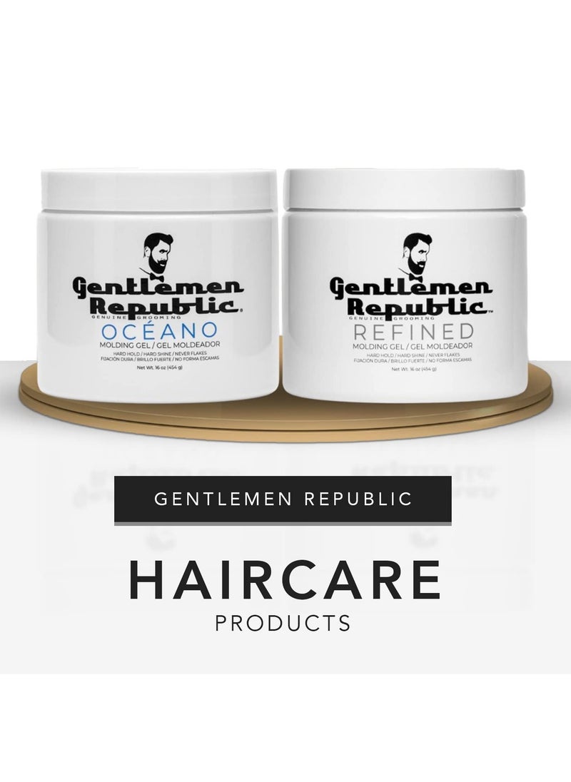 Gentlemen Republic Genuine Grooming Refined & Oceano Hair Gel for Men - Provides 24 Hour High Hold & Shine - Premium Mens Hair Styling Products with No Beeswax, Alcohol, Parabens & Humidity Resistant - 16 oz (Pack of 2)