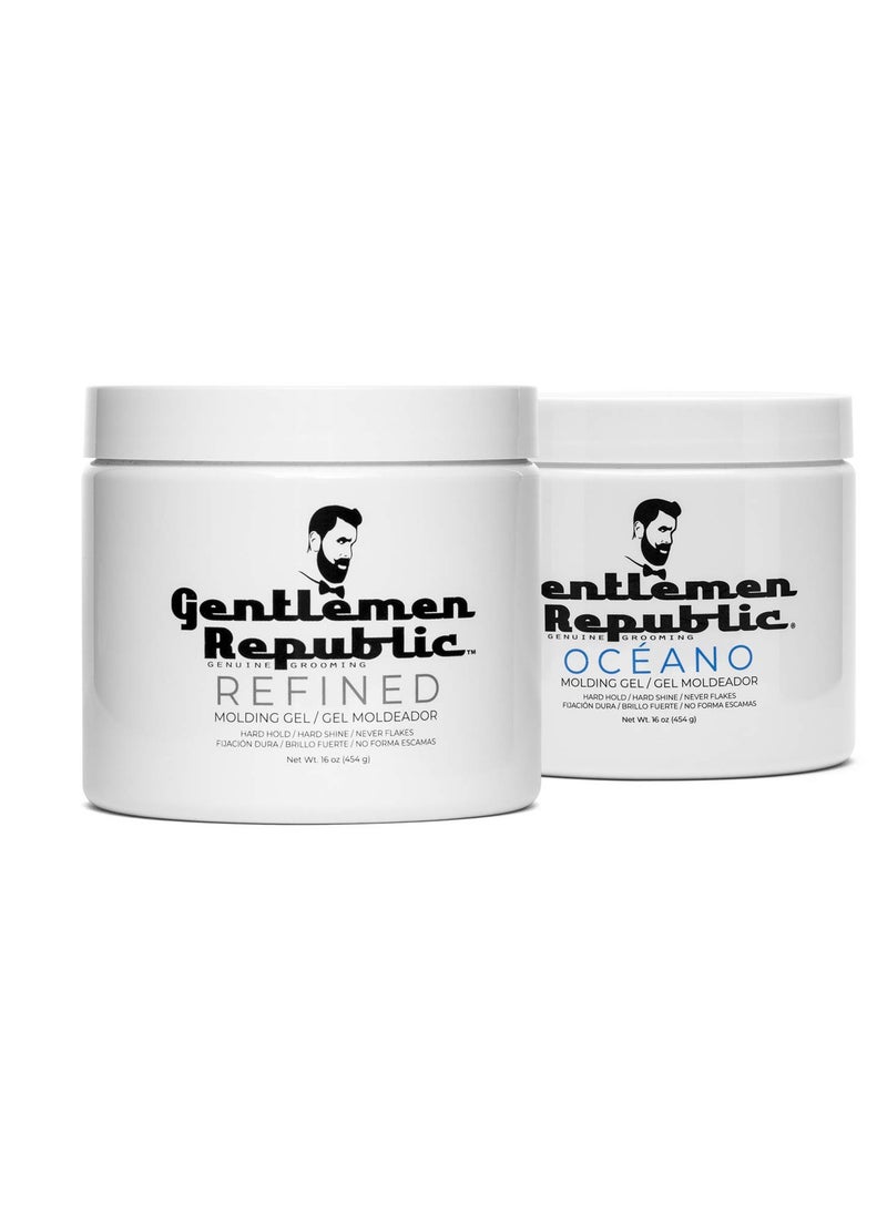 Gentlemen Republic Genuine Grooming Refined & Oceano Hair Gel for Men - Provides 24 Hour High Hold & Shine - Premium Mens Hair Styling Products with No Beeswax, Alcohol, Parabens & Humidity Resistant - 16 oz (Pack of 2)