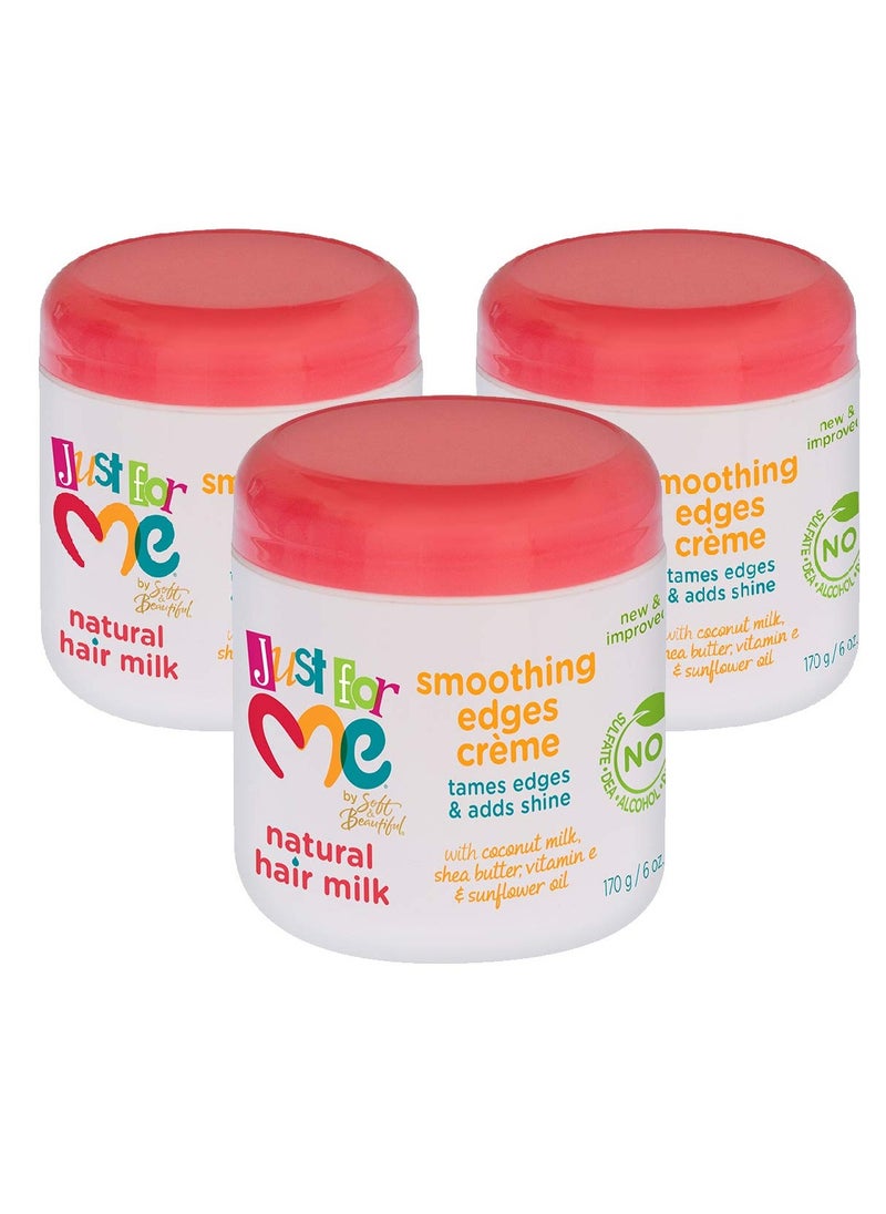 Just For Me Natural Hair Milk Smoothing Edges Creme, Tames Edges & Adds Shine, With Coconut Milk, Shea Butter, Vitamin E & Sunflower Oil, 6 Ounce (3 Pack)