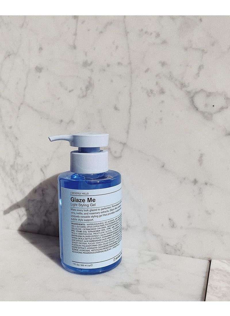 J Beverly Hills Blue - Glaze Me Light Styling Hair Gel with Aloe Vera for Moisture, Light Hold, 7 Oz