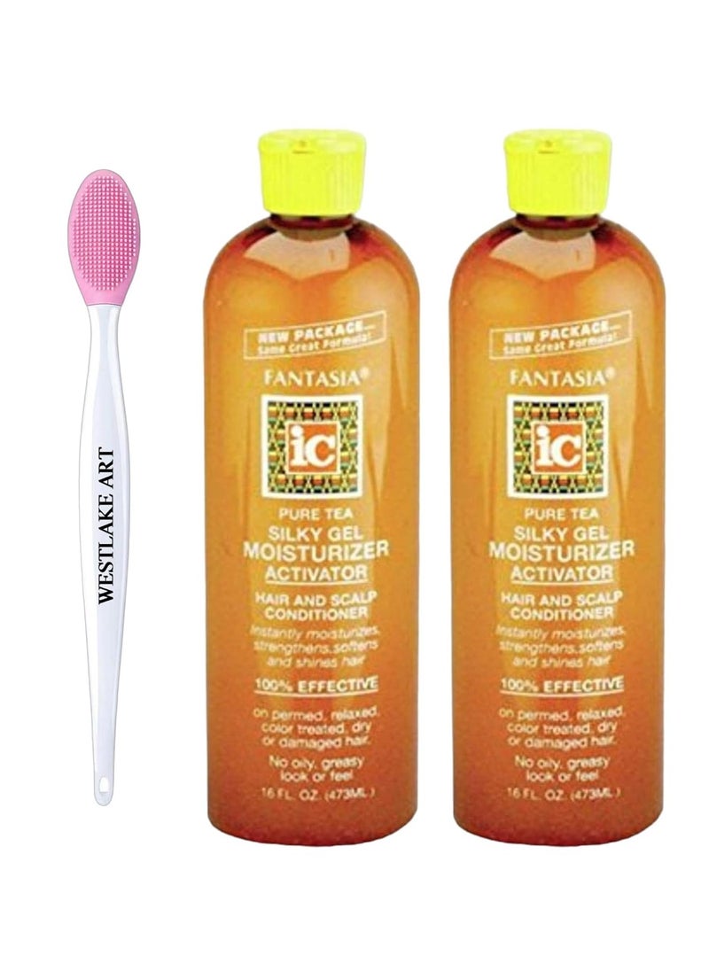 Fantasia Moisturizing Hair Gel 16Oz, Deep Hydration, Frizz Control, Non-Greasy - With Aloe Vera & Vitamin E, For Curly & Wavy Hair + Nose Cleaning Brush [Pack Of 2]