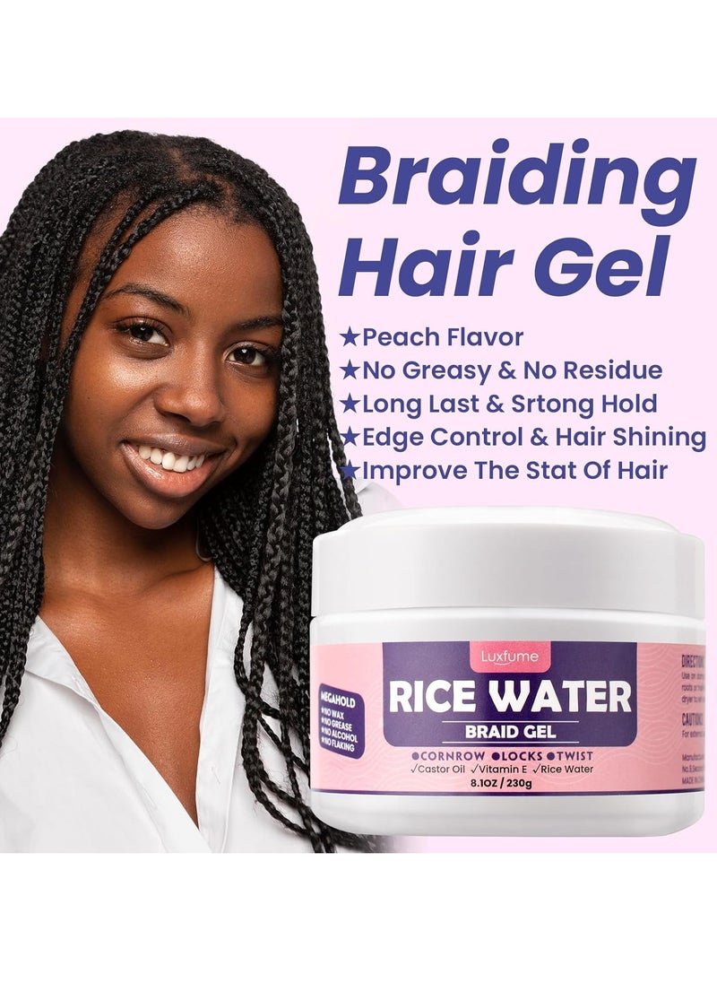 Braiding Gel Extra Hold 8.1 Oz - Great For Braids,Twist, Locs & Smooth Edges - Braid Gel Extreme Hold Adds High Shine,Edge Control,No White Residue,Braiding Hair Gel 230g