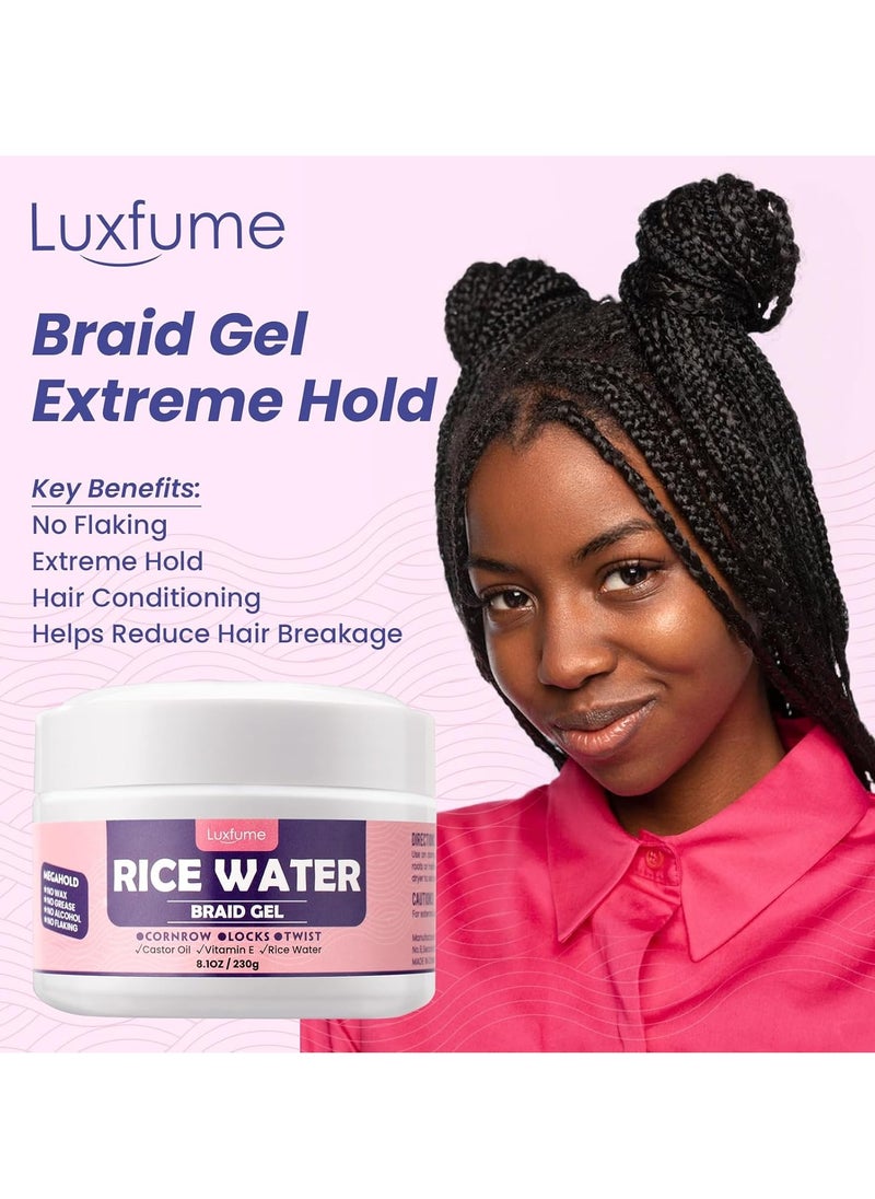 Braiding Gel Extra Hold 8.1 Oz - Great For Braids,Twist, Locs & Smooth Edges - Braid Gel Extreme Hold Adds High Shine,Edge Control,No White Residue,Braiding Hair Gel 230g