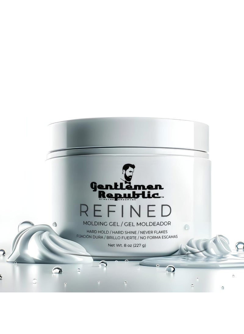 Gentlemen Republic Genuine Grooming Refined Hair Gel - Professional Formula for 24 Hour Shine and Hold, Humidity Resistant, 100% Alcohol-Free and Never Flakes, Made in the USA - 8 oz
